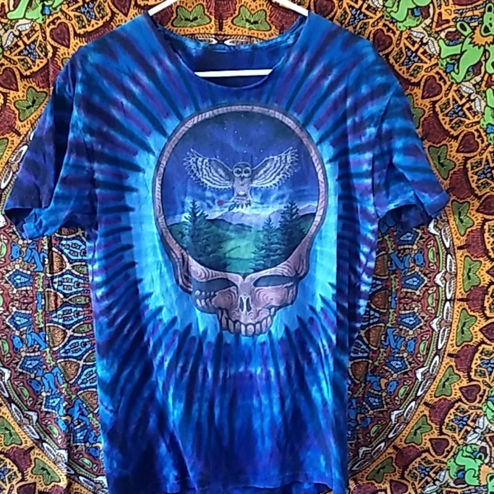 Sun Dog M Grateful Dead Owl Skull Rose Tie Dye SS